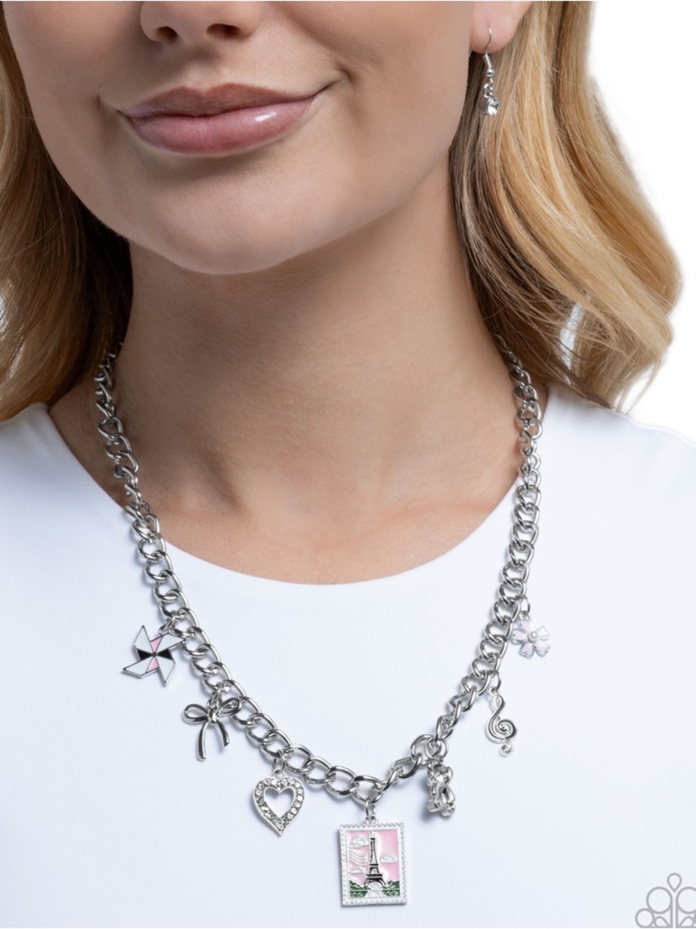 NWT Pink Paris Charm Necklace & Earrings Set(Last Set)